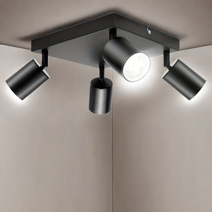 Modern 4-Flame Black LED Ceiling Spotlight – Swiveling GU10 Lamp