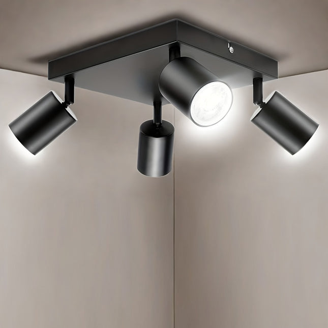 Modern 4-Flame Black LED Ceiling Spotlight – Swiveling GU10 Lamp