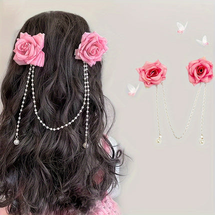 Chic Rose Tassel Hair Clips