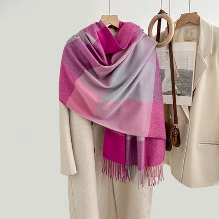 Cozy Plaid Tassel Cashmere Scarf