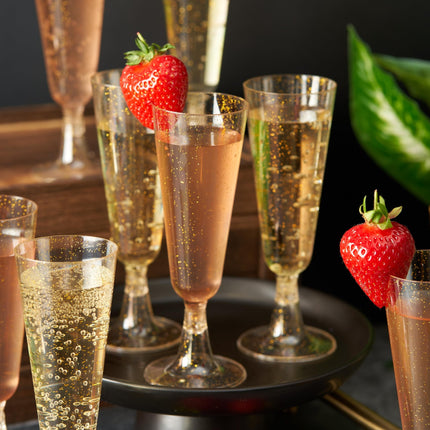 25pcs Golden Glitter 5oz Plastic Champagne Flutes