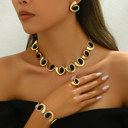 Elegant Black Geometric Spiral Jewelry Set