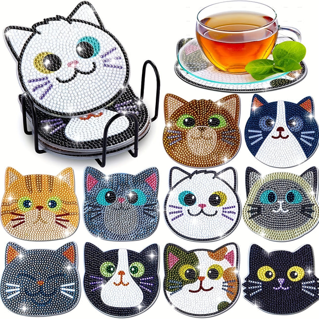 Cat Theme Diamond Coaster Set