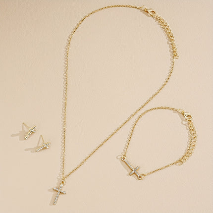 Vintage Rhinestone Cross Jewelry Set