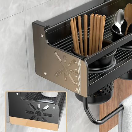Black Metal Wall-Mounted Kitchen Organizer with Hooks