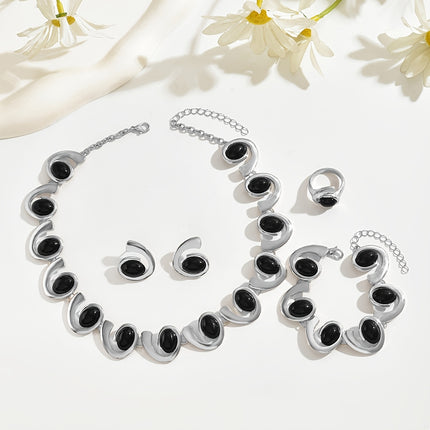 Elegant Black Geometric Spiral Jewelry Set