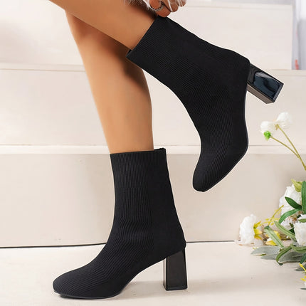 Stylish Knitted Block Heel Boots