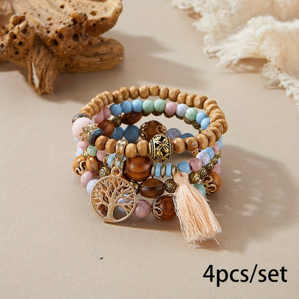 4pcs Tree of Life Beaded Bracelet Set