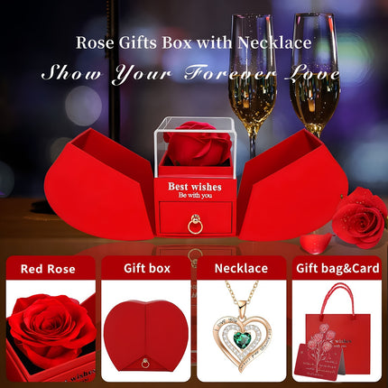Red Apple Rose Gift Box with Necklace - Perfect for Loved Ones