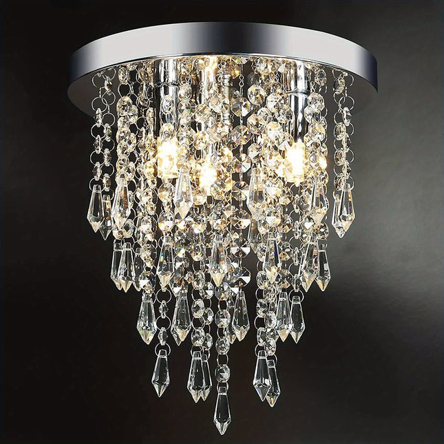 Mini Crystal Flushmount Chandelier - Elegant Chrome Ceiling Light