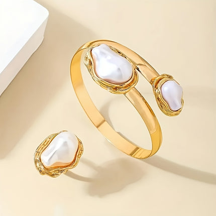 Vintage Faux Pearl Bracelet & Ring Set