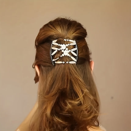 Women's Double-Sided Beaded Hair Comb – Elegant Ponytail Barrette