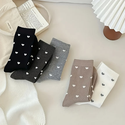 Women's Heart Print Crew Socks (5 Pairs)