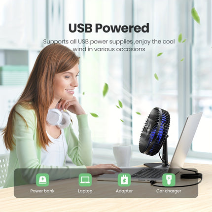 Compact USB Desk Fan – Quiet, Powerful, 3-Speed Cooling