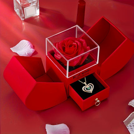 Red Apple Rose Gift Box with Necklace - Perfect for Loved Ones