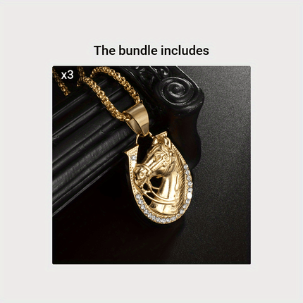 Golden Horse Head & Horseshoe Necklace