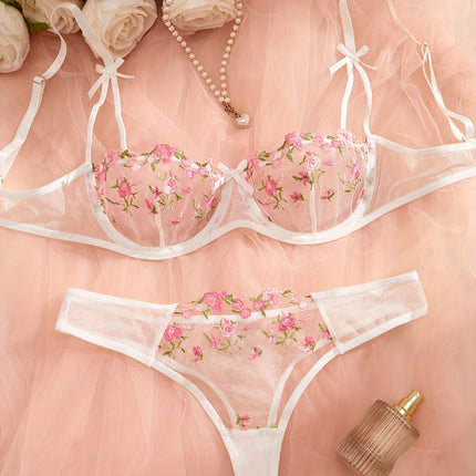 Floral Embroidery Lingerie Set