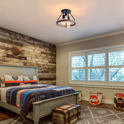 Rustic 3-Light Farmhouse Ceiling Light – Wood Grain Finish
