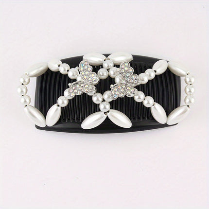 Women's Double-Sided Beaded Hair Comb – Elegant Ponytail Barrette