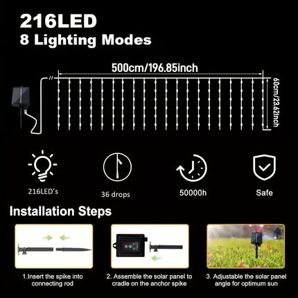 Solar Curtain Lights - Stunning Outdoor Atmosphere 5.0meter x 60cm