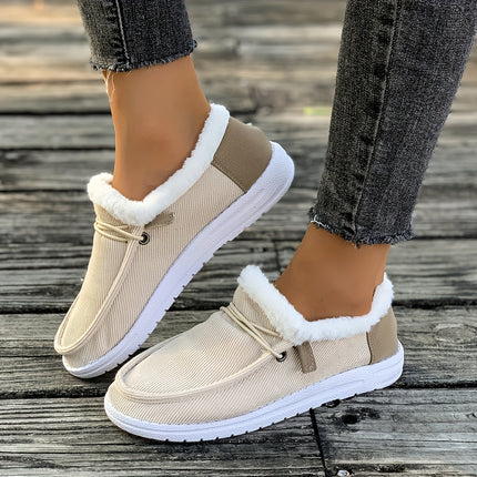 Beige Furry Trim Slip-On Loafers