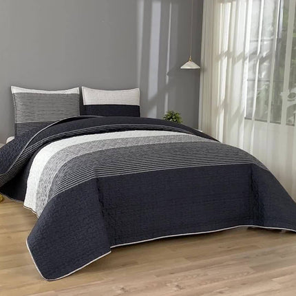 Dark Grey Patchwork Quilted Bedspread Set - 3pcs Comfort