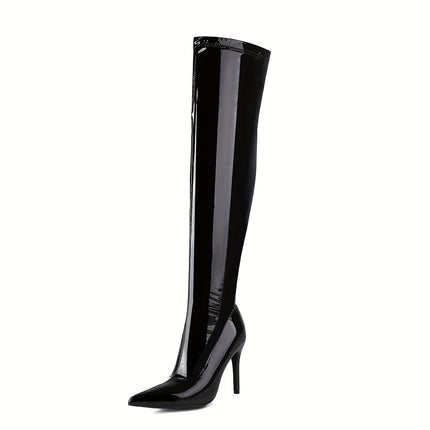 Elegant Black Stiletto Knee-High Boots