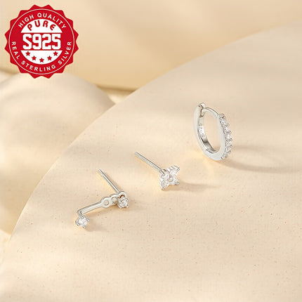 S925 Silver Flower Zirconia Earring Set