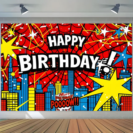 Spider Superhero Happy Birthday Backdrop