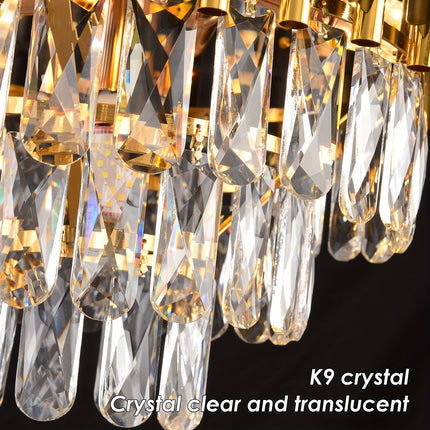Elegant 3-Tier Black & Gold Crystal Chandelier - Modern Flush Mount