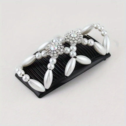 Women's Double-Sided Beaded Hair Comb – Elegant Ponytail Barrette
