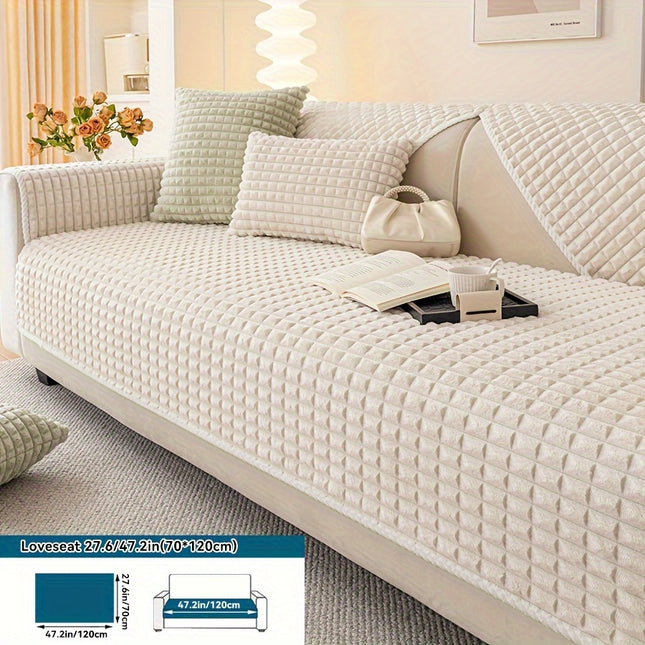 Plaid Plush Sofa Cover - Warm, Soft, Pet-Friendly Protector