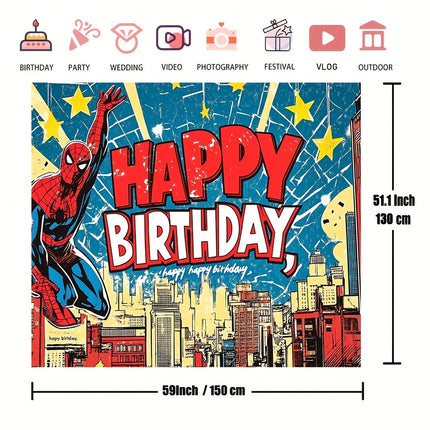 1pc Spider-Themed Polyester Happy Birthday Backdrop