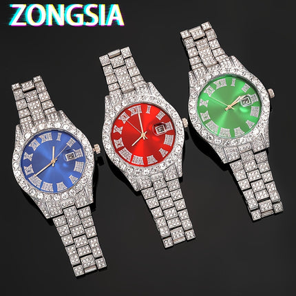 4pcs Men's Watch & Cuban Chain Set