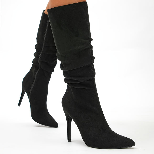 Pleated Point Toe Knee-High Boots