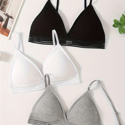 3pcs Ribbed Wireless Bra Set
