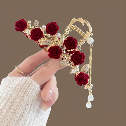 Vintage Rose Tassel Hair Claw