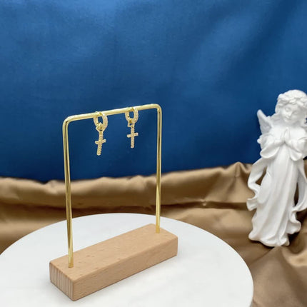 Golden Cross Earrings with Cubic Zirconia