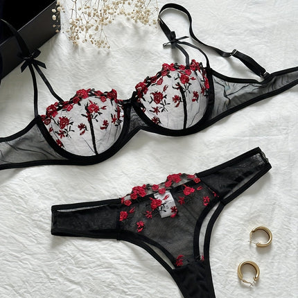 Floral Embroidery Lingerie Set
