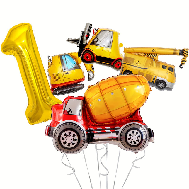 5pcs Construction Theme Birthday Party Balloons Set