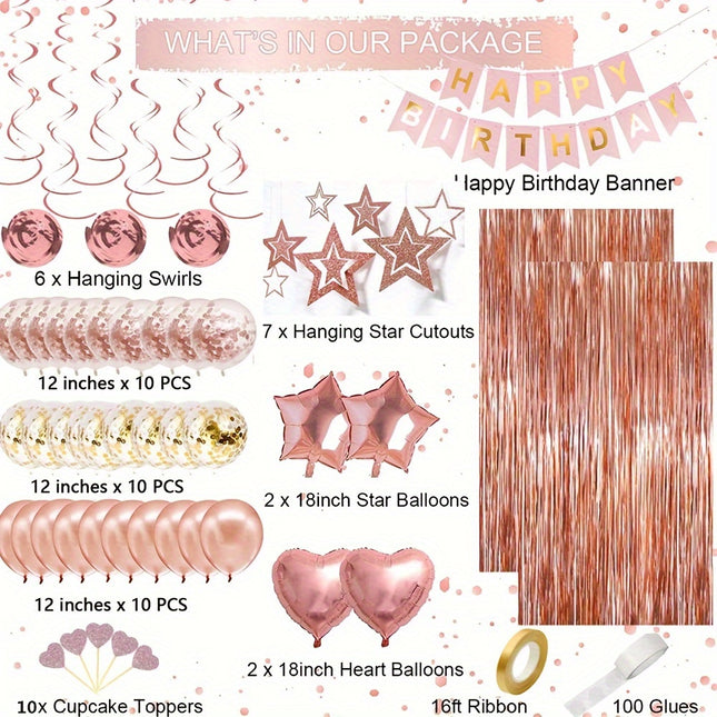 Rose Gold Birthday Party Decor Set – Perfect for Her