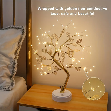Golden Leaf Tree Lamp - LED Copper Wire Touch Light