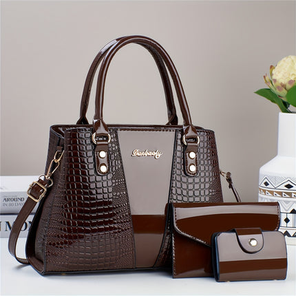 3pcs Crocodile Pattern Faux Leather Satchel