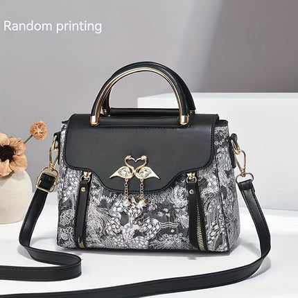 Geometric Print Faux Leather Handbag