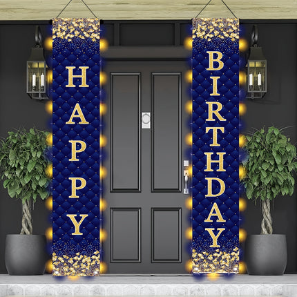 1pair Happy Birthday Black Golden Checkered Door Curtain