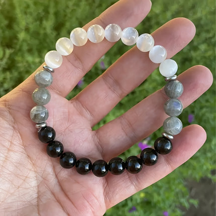 Men's Black & White Stone Protection Bracelet