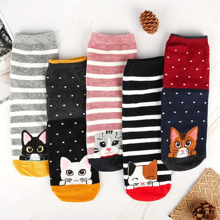5 Pairs Cartoon Cat Socks