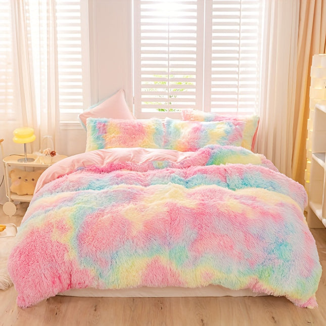 3pcs Tie-Dye Plush Duvet Set – Soft Winter Comfort