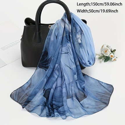Lotus Print Chiffon Scarf for Women