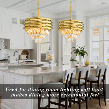 Golden 5-Light Crystal Chandelier – Modern Farmhouse Elegance